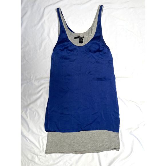 Jay Godfrey Blue Silk Over Grey Cotton Strappy Mini Tank Dress, XSmall, 2 - Picture 1 of 4